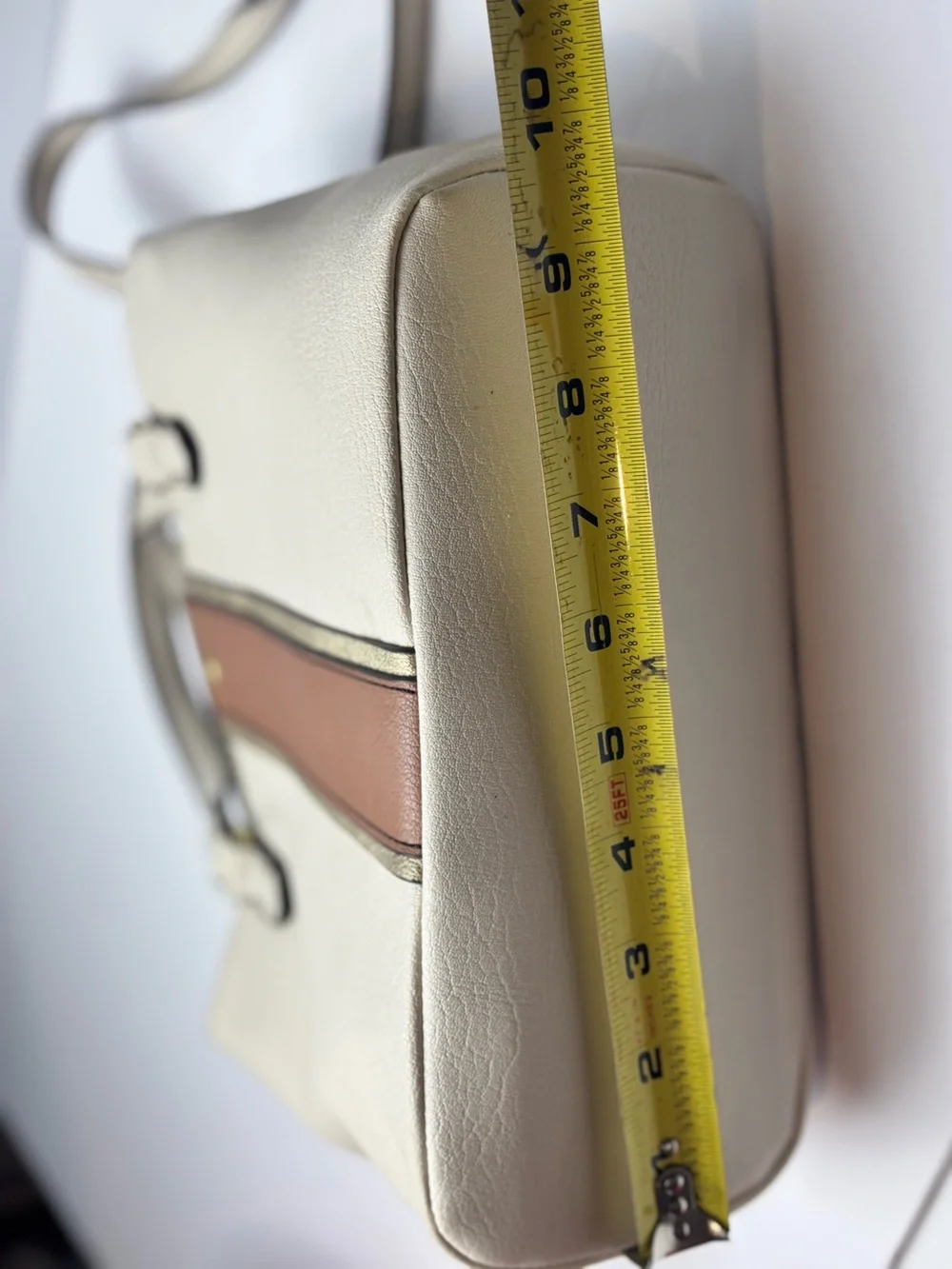 Liz Claiborne Cream Tote with Brown Center Stripe